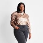 Women's Plus Size Puff Shoulder Long Sleeve Mock Neck Blouse - Future Collective With Kahlana Barfield Brown Copper