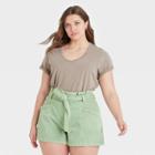 Women's Plus Size Short Sleeve V-neck T-shirt - Universal Thread Gray