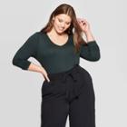 Women's Plus Size Long Sleeve V-neck T-shirt - Ava & Viv Dark Green 3x, Women's,