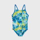 Speedo Girls' Asymmetrical Print One Piece Swimsuit - Yellow/blue