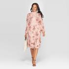 Women's Floral Print Long Sleeve Sheer High Neck Midi Dress - Xhilaration Rose Xs, Women's, Pink