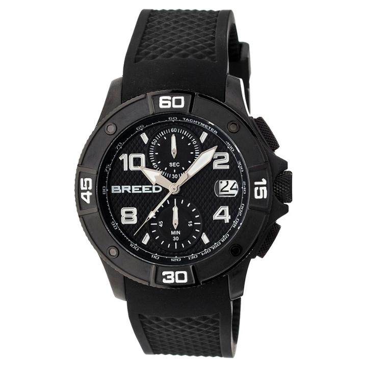 Men's Breed Raylan Full-function Chronograph Contour Silicone Strap Watch-black, Black