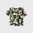 Women's Floral Print Ruffle Short Sleeve Blouse - Who What Wear Black