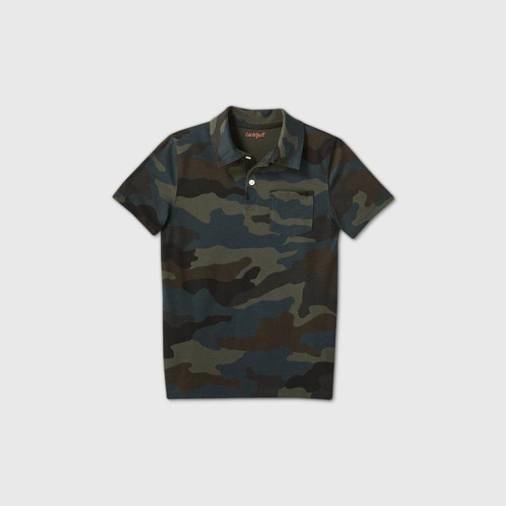 Boys' Camo Print Short Sleeve Knit Polo Shirt - Cat & Jack Green Xs, Green/green