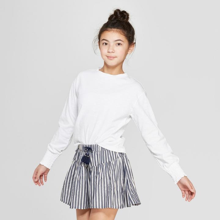 Girls' Long Sleeve Smocked Sleeve Top - Art Class Gray