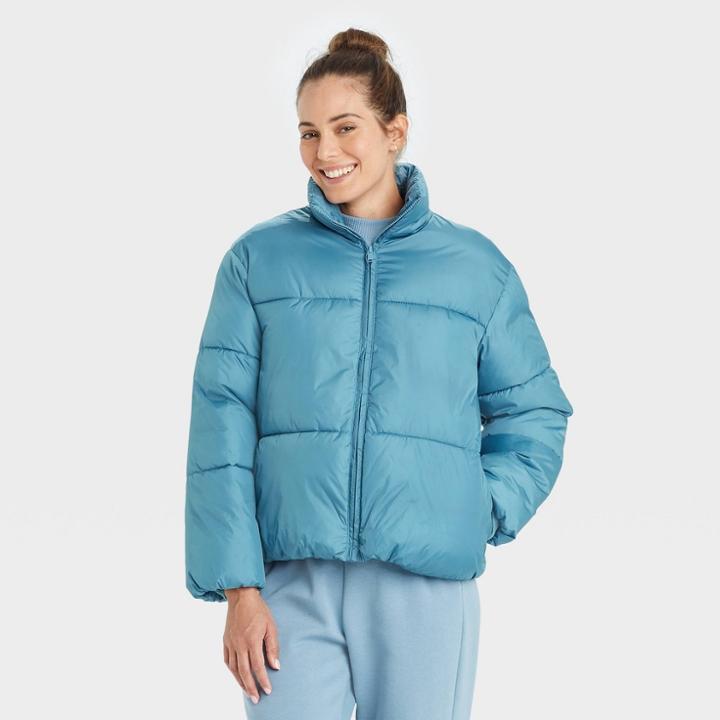 Women's Short Puffer Jacket - A New Day Blue