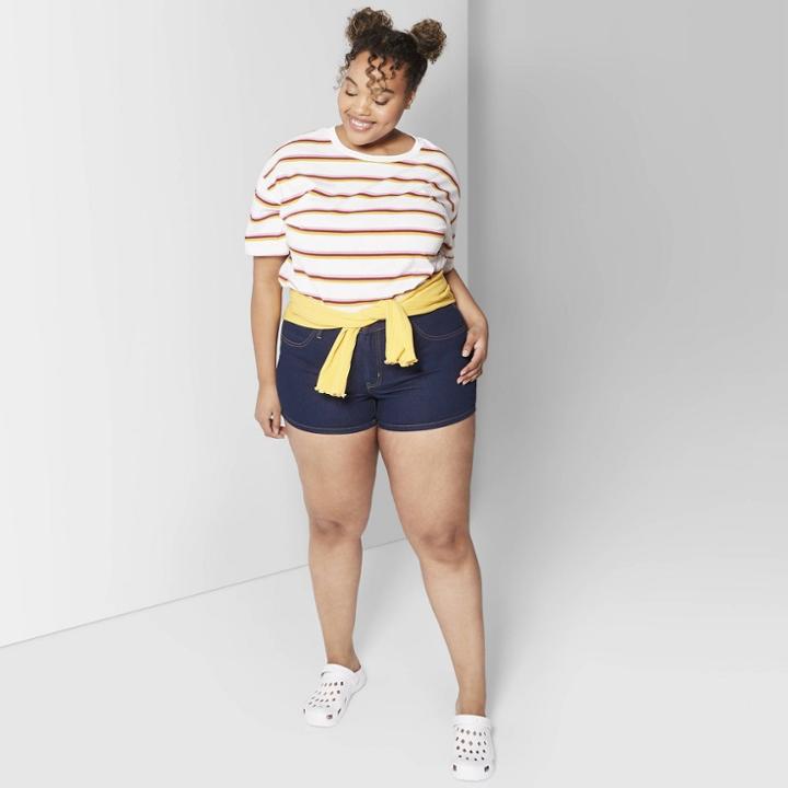 Women's Plus Size High-rise Jean Shorts - Wild Fable Medium Blue