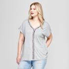 Women's Plus Size Embroidered Short Sleeve Knit Top - Ava & Viv Heather Gray
