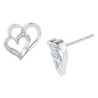 Target 1/20 Ct. T.w. Round Diamond Prong Set Double Heart Earring In Sterling Silver (ij-i2-i3), Girl's, White