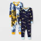 Baby Boys' 2pk Tie-dye Space Snug Fit Pajama Romper - Cat & Jack Navy