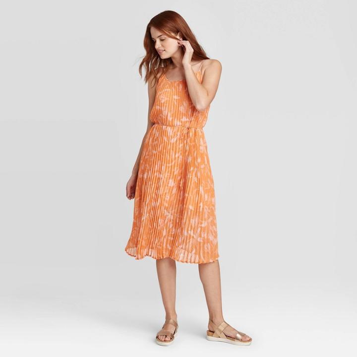 Women's Floral Print Sleeveless Dress - A New Day Orange