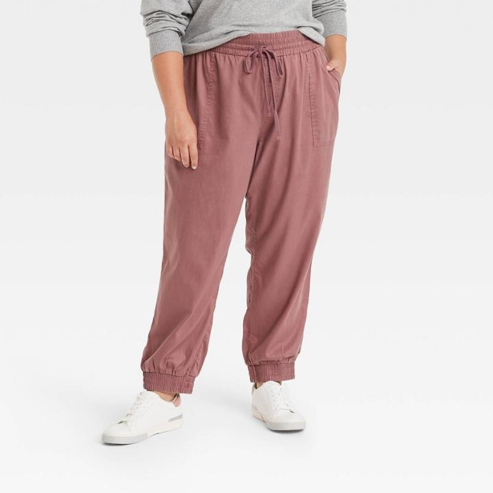 Women's Plus Size High-rise Woven Ankle Jogger Pants - A New Day Light Purple