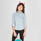 Girls' Long Sleeve Woven Button Down Shirt - Cat & Jack Denim