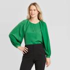 Women's Balloon Long Sleeve Round Neck Keyhole Blouse - Who What Wear Green