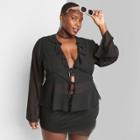 Women's Plus Size Long Sleeve Tie-front Top - Wild Fable Black