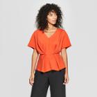 Women's Short Sleeve Pleated Waist Blouse - Prologue Orange