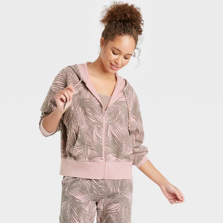 Women's Full Zip French Terry Printed Hoodie - Joylab Antique Pink