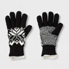 Isotoner Women's Recycled Yarn Fleece Lined Gloves With White Snowflake - Black, Black/red/gray