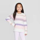 Girls' Long Sleeve Striped Pullover Sweater - Cat & Jack Cream M, Girl's, Size: