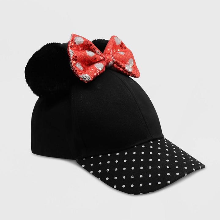 Baby Girls' Minnie Mouse Baseball Hat - Black One Size, Toddler Girl's