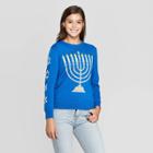 Mighty Fine Women's Menorah Light Up Long Sleeve Sweater (juniors') - Blue
