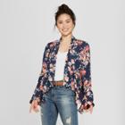 Women's Floral Print Bell Sleeve Jacket - Notations - Navy M,