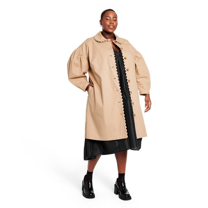 Women's Plus Size Scallop Edge Trench Coat - Kika Vargas X Target Tan