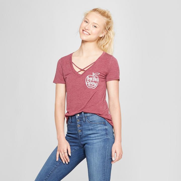 Women's Short Sleeve The Big Apple Graphic T-shirt - Awake Burgundy
