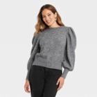 Women's Crewneck Embellished Pullover Sweater - A New Day Charcoal