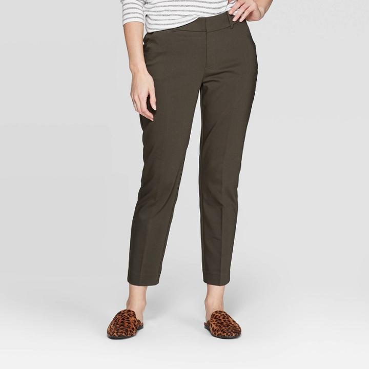 Women's Mid-rise Ankle Length Slim Pants - A New Day Olive (green)