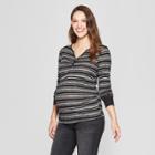 Maternity Striped Long Sleeve Button Placket Top - Macherie - Black