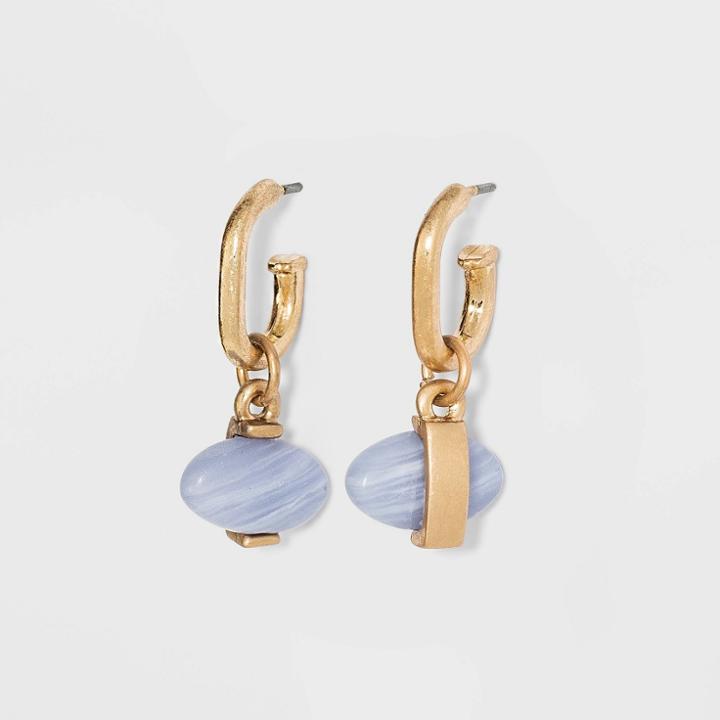 Semi-precious Blue Lace Agate Stone Oval Hoop Earrings - Universal Thread Blue