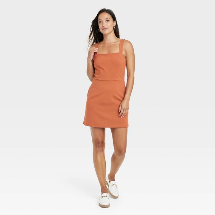 Women's Sleeveless Menswear Dress - A New Day Orange