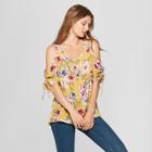 Women's Floral Print Short Sleeve Ruched Cold Shoulder Blouse - Lux Ii