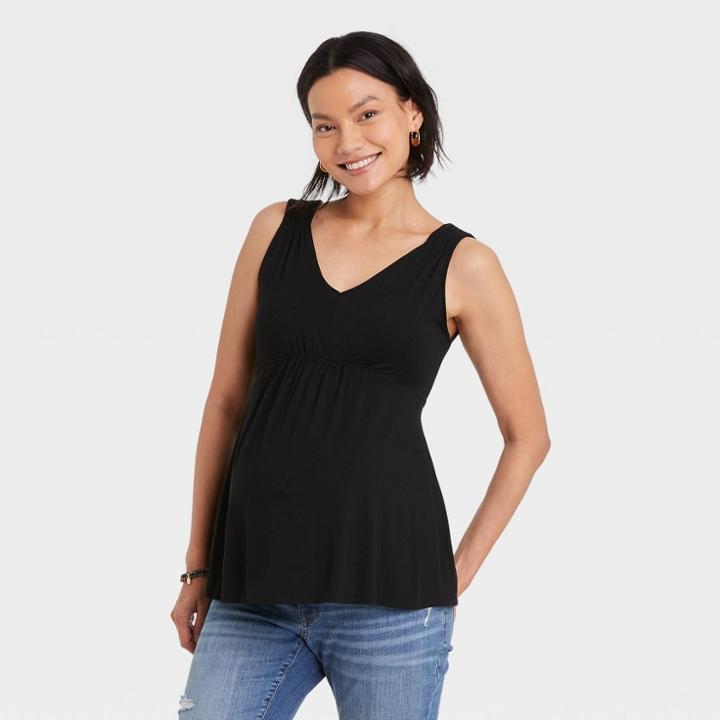 Smocked Maternity Tank Top - Isabel Maternity By Ingrid & Isabel Black