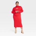 Women's Plus Size Long Sleeve Cut-out Sweater Dress - Ava & Viv Red X
