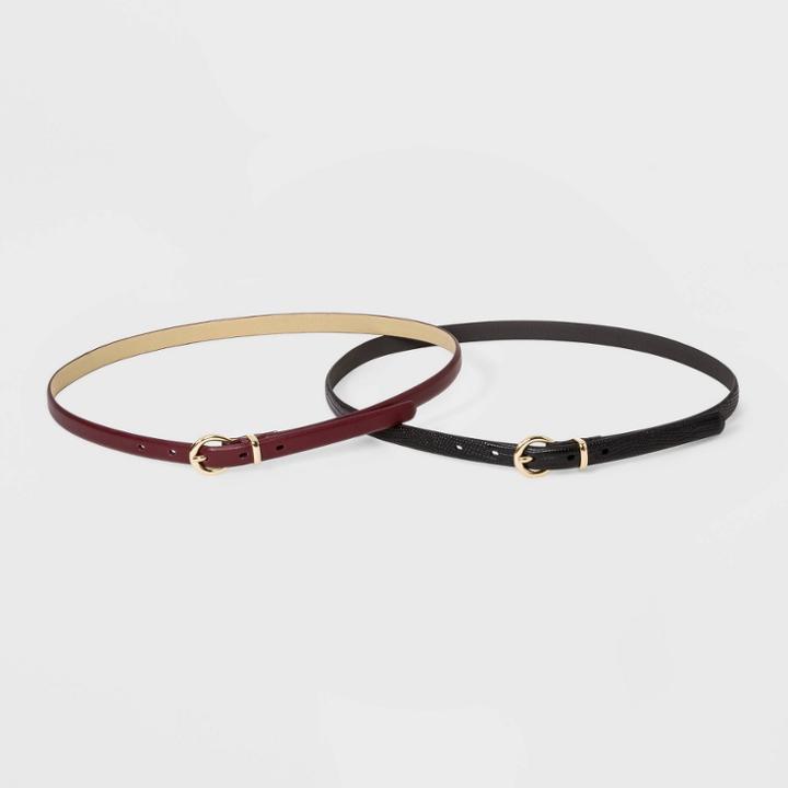 Women's Embossed 2pk Belts - A New Day Black/burgundy Xl, Women's,