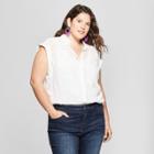 Women's Plus Size Floral Print Button-down Short Sleeve Shirt - Ava & Viv White X