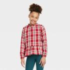 Girls' Long Sleeve Woven Top - Cat & Jack Red