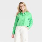 Women's Long Sleeve Button-down Cropped Shirt - Universal Thread Green