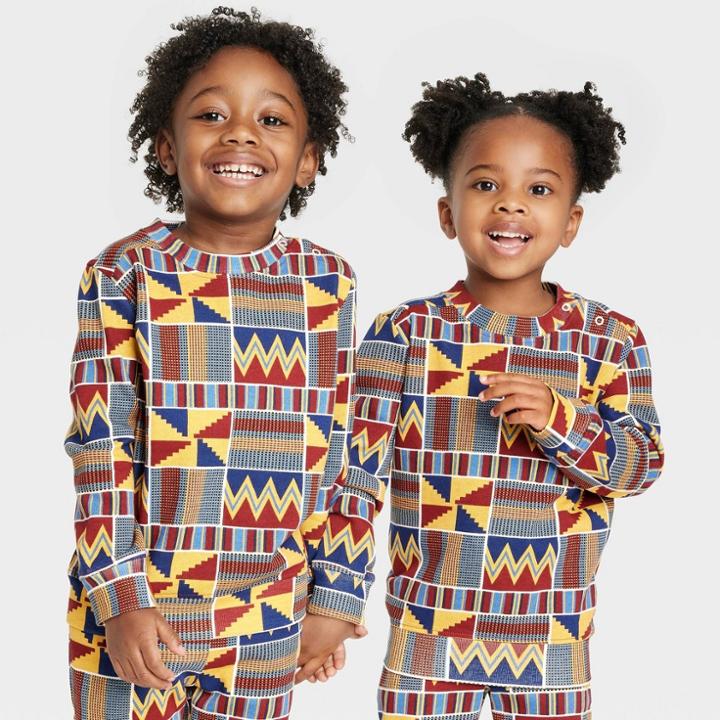 Ade + Ayo Black History Month Toddler Nkabom Crewneck Pullover Sweater - Blue Abstract