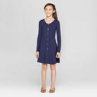 Girls' Front Button Long Sleeve Dress - Art Class Navy