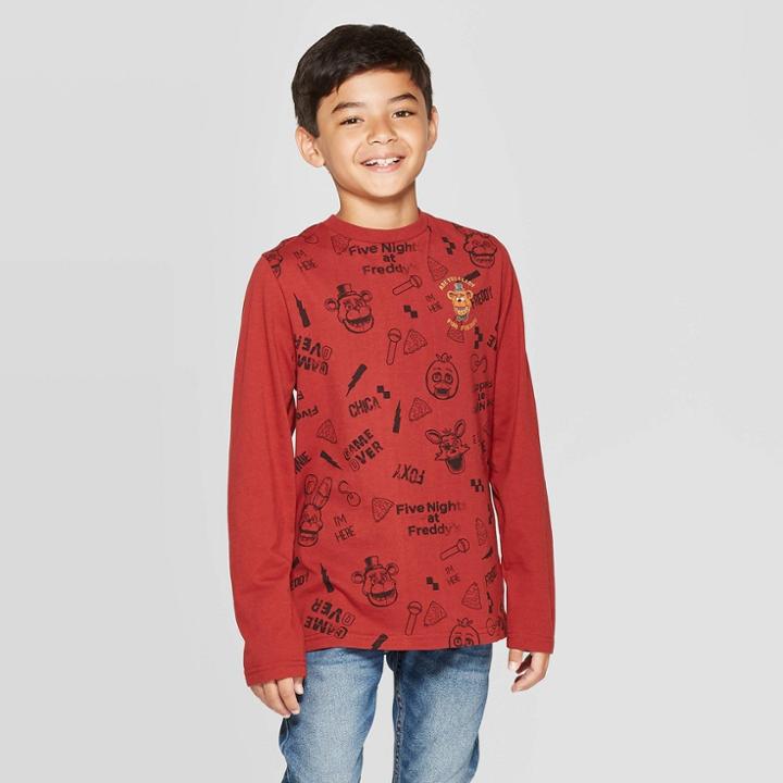 Boys' Five Nights At Freddy's Long Sleeve T-shirt - Red M, Boy's,