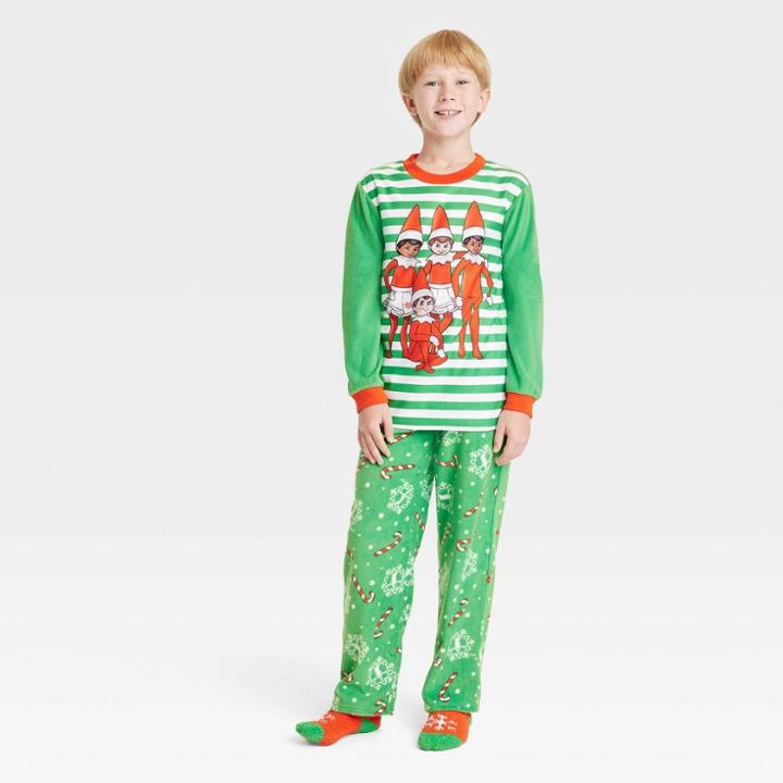 Boys' Elf On The Shelf Pajama Set With Cozy Socks - Green