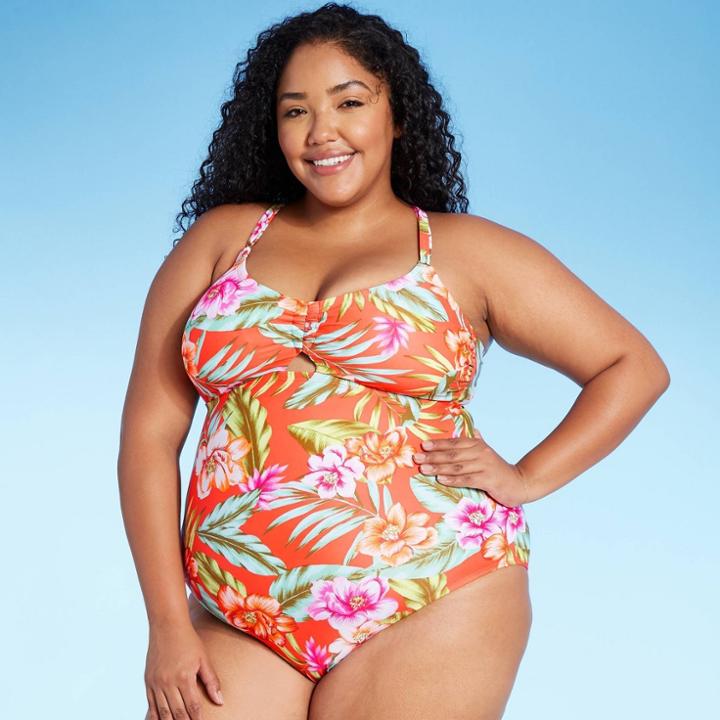 Kona Sol Women's Plus Size Cinch Keyhole One Piece Swimsuit - Kona