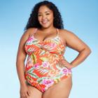 Kona Sol Women's Plus Size Cinch Keyhole One Piece Swimsuit - Kona