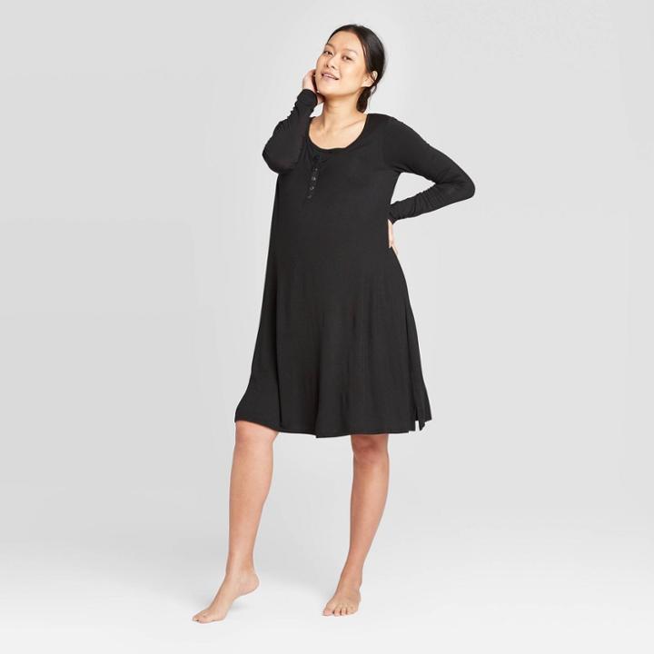 Long Sleeve Nursing Henley Maternity Dress - Isabel Maternity By Ingrid & Isabel Black