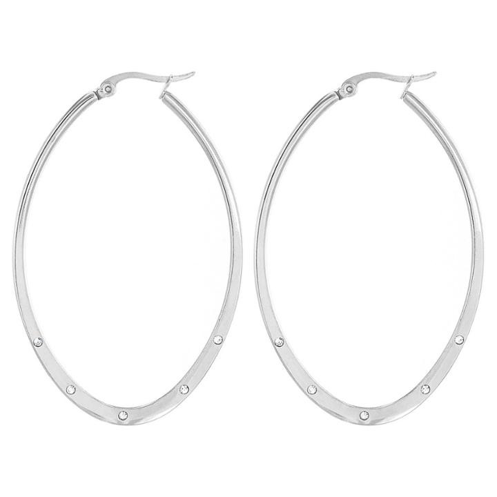 West Coast Jewelry Elya Stainless Steel Oval Cubic Zirconia Hoop Earrings, Women's,