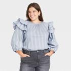 Women's Plus Size Double Ruffle 3/4 Sleeve Blouse - Universal Thread Blue