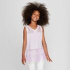 Girls' Embroidered Tank Top With Mesh - Art Class Orchid